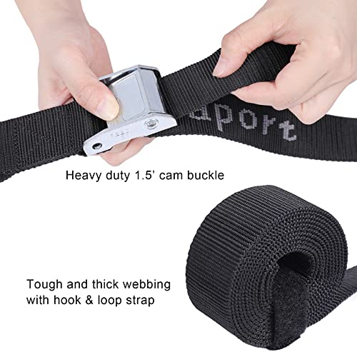 Ayaport Motorcycle Tie Down Straps 1.5” x 8’ (with Swivel Carabiner Hooks) Cam Buckle Tie Downs, Handlebar Strap for Dirt Bike, Motor Bike, Kayak, Car, Truck, Boat, Cargo, Black (1.5" x8'-4pcs) - Image 5