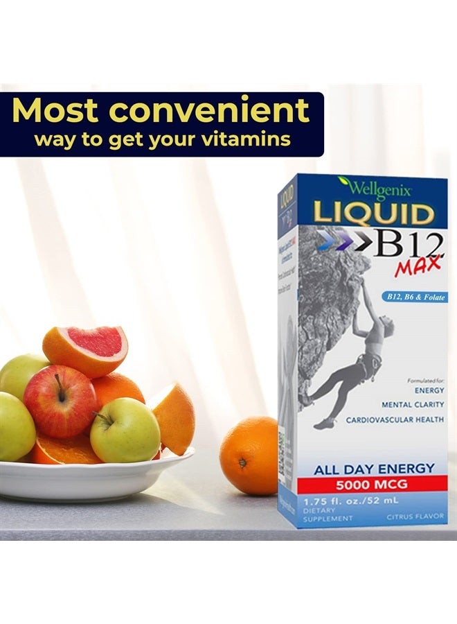 wellgenix B12 Max Liquid - Vitamin B6, B12 & Folate-High Absorption - Cardiovascular Health, Mental Clarity, Energy Boost & Weight Loss - 1.75oz, 2 Pack - Image 5