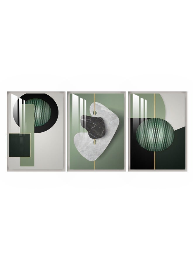 ماركتنا ثلاث لوحات جدارية150x70سم مع برواز فضي وطبقة اكريلك شفاف بتصميم تجريدي - Image 2