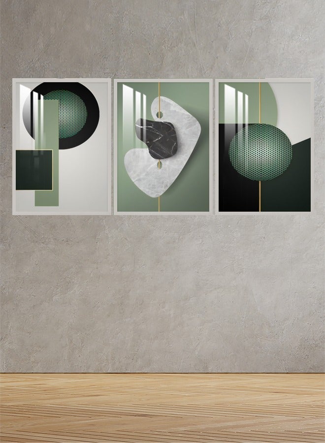 ماركتنا ثلاث لوحات جدارية150x70سم مع برواز فضي وطبقة اكريلك شفاف بتصميم تجريدي - Image 1