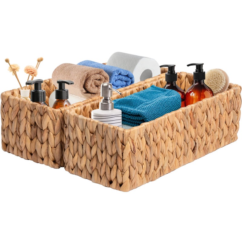 JS HANGER HandWoven Storage Baskets Decorative Water Hyacinth Wicker Baskets for Paper Towel Organizing 149L x 63W x 47H 2Pack