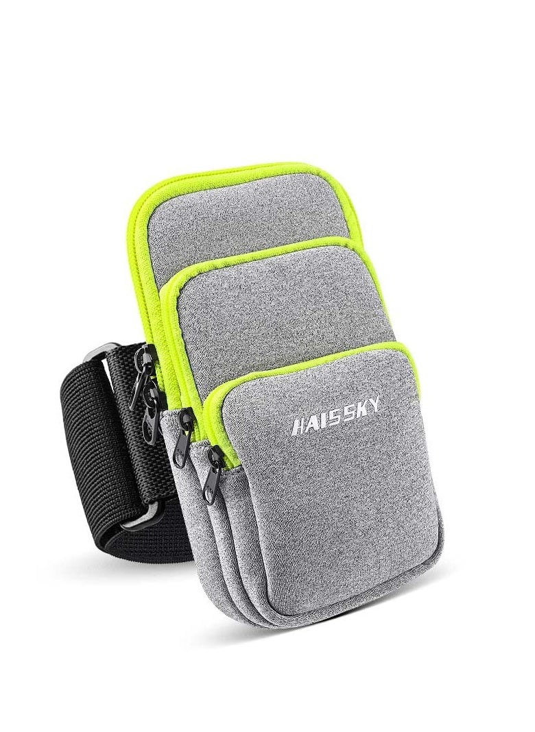 SYOSI 3 Pockets Running Phone Armband Holder for iPhone 15 14 Plus 13 12 11 Pro Max Samsung Galaxy Pouch Key Card Bag, Water Resistant Sport Arm Band Sleeve Fit Fitness Exercise Workout Gym  - Image 1