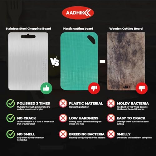 AADHIK Large Size Chopping Board Stainless Steel Metal Cutting Kitchen,Heavy Duty Choping-Board Vegetable,Fruit Cutter, Meats Vegetable Chopper Boards,Safe Durable -36 cm*25 cm - Image 3