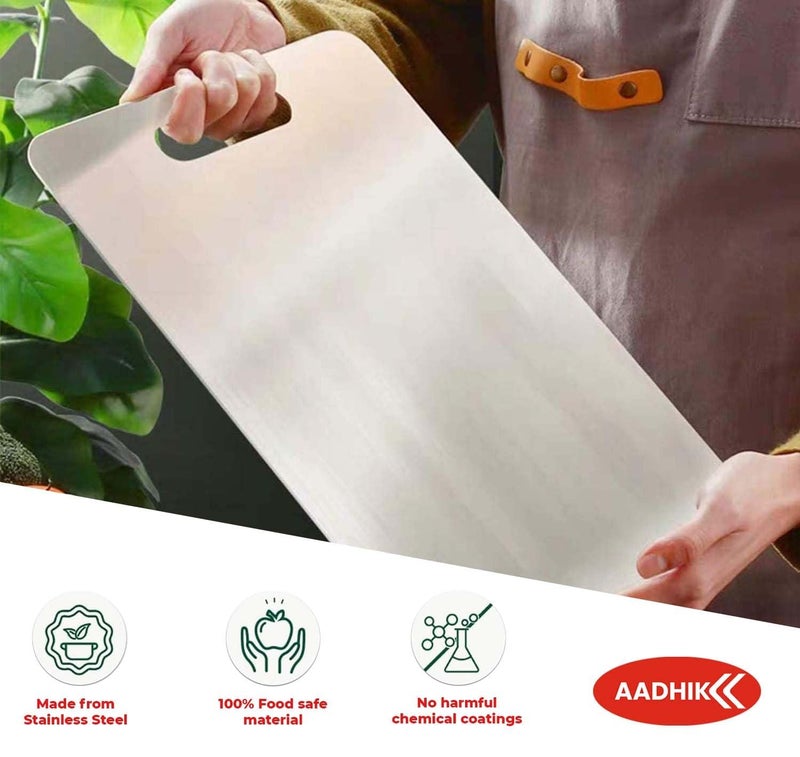 AADHIK Large Size Chopping Board Stainless Steel Metal Cutting Kitchen,Heavy Duty Choping-Board Vegetable,Fruit Cutter, Meats Vegetable Chopper Boards,Safe Durable -36 cm*25 cm - Image 2