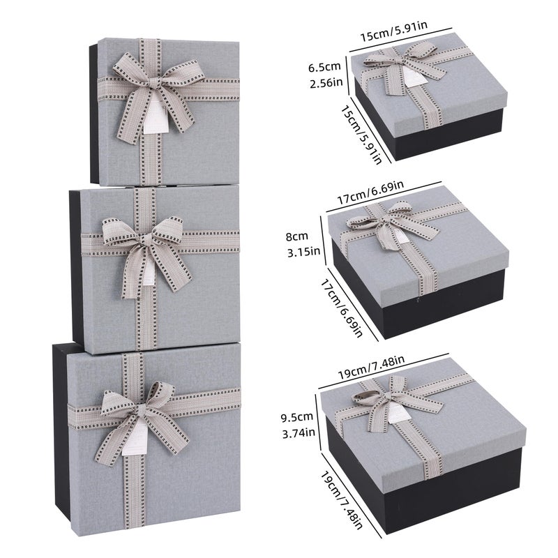 HOME ELEMENTS 3 Pcs Set of Luxury Gift Box with Bow, Bridesmaid Box, Decorative Gift Packaging Boxes for Presents Diwali Wedding Christmas Birthdays Special Occasions Gift Hampers (Light Grey) - Image 5