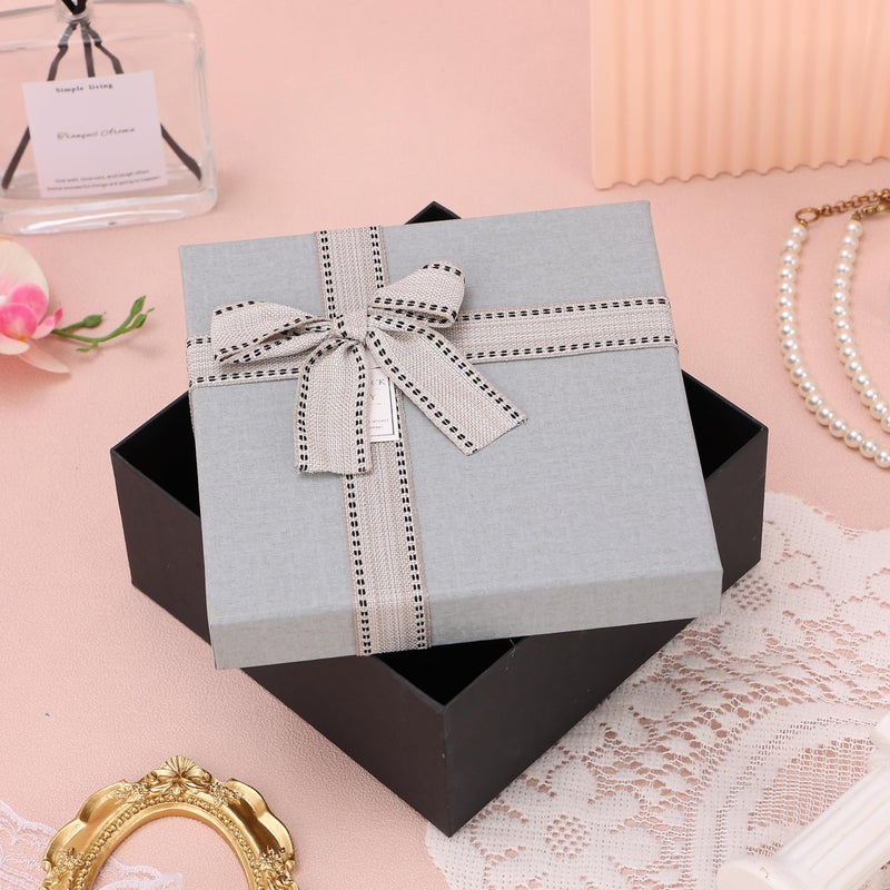 HOME ELEMENTS 3 Pcs Set of Luxury Gift Box with Bow, Bridesmaid Box, Decorative Gift Packaging Boxes for Presents Diwali Wedding Christmas Birthdays Special Occasions Gift Hampers (Light Grey) - Image 2