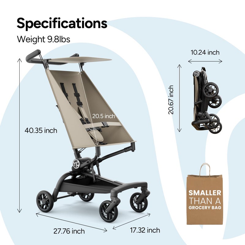 Mompush Jeto Lightweight Travel Stroller â€“ 9.8 lbs Ultra-Compact, One-Hand Fold, Airplane Cabin Approved, All-Terrain Wheels, Smooth Ride for Toddlers, Perfect for Travel & Daily Use - Image 5