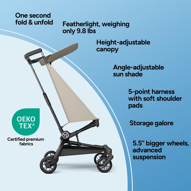 Mompush Jeto Lightweight Travel Stroller â€“ 9.8 lbs Ultra-Compact, One-Hand Fold, Airplane Cabin Approved, All-Terrain Wheels, Smooth Ride for Toddlers, Perfect for Travel & Daily Use - Image 3