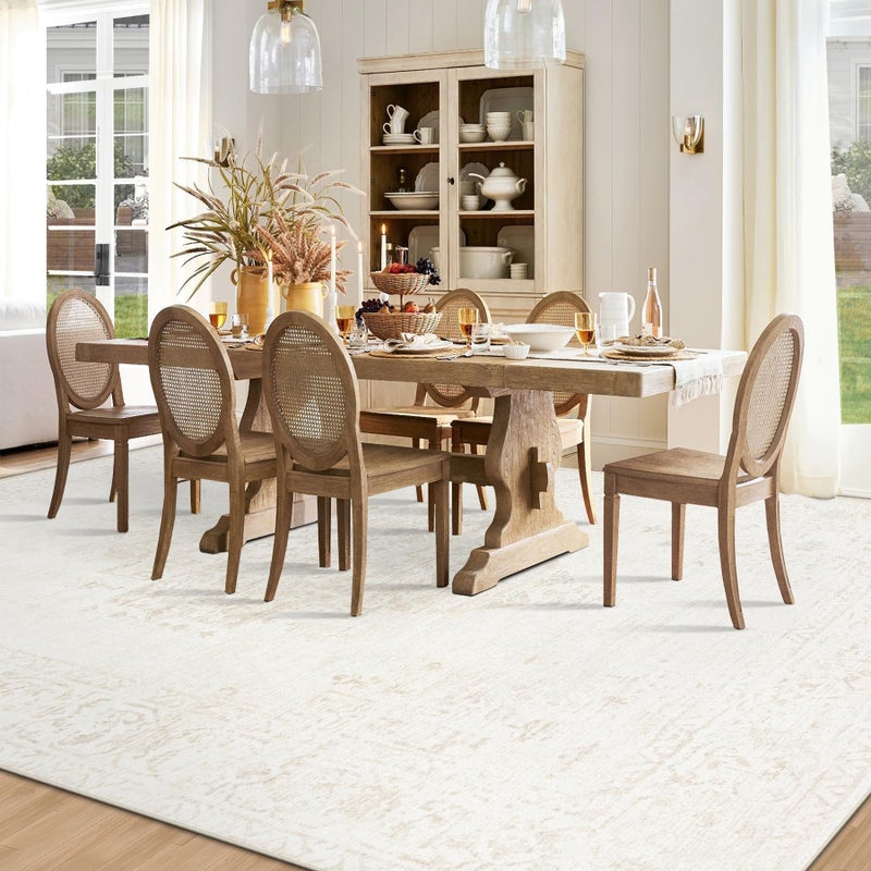 TENGTENGLINK 9x12 Area Rugs for Living Room: Washable Vintage Large Retro Rug Soft Non-Slip Indoor Low Pile Carpet for Bedroom Dining Room Office (Beige, 9' x 12') - Image 3