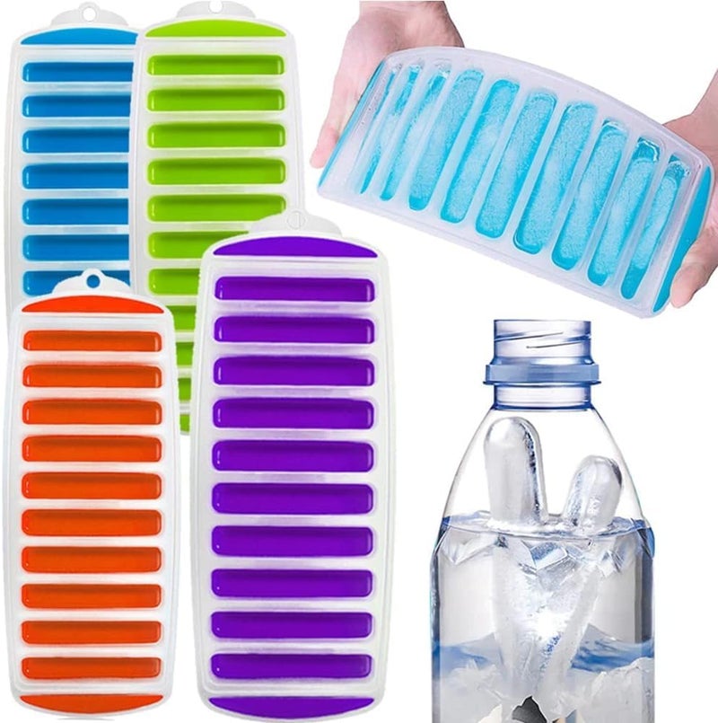 COZMAX COZMAX Pack of 4 Unique Water Bottle Long Stick Ice Cube Trays Water Bottle Ice Stick Tray with Easy Push and Pop Out Material Assorted Color Silicone Bottle Ice Stick Tray Multicolor  - Image 4
