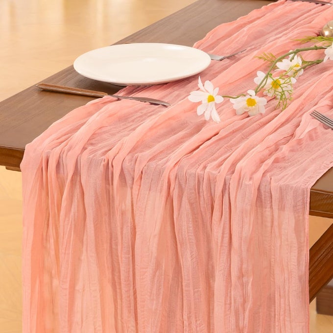 CORAL PEACH FALL THANKSGIVING CHEESECLOTH TABLE RUNNER BOHO RUSTIC GAUZE 120 INCH 10FT CHEESE CLOTH RUNNER FOR WEDDING PARTY BABY SHOWER BIRTHDAY HOME DECOR HOLIDAY DECORATIONS