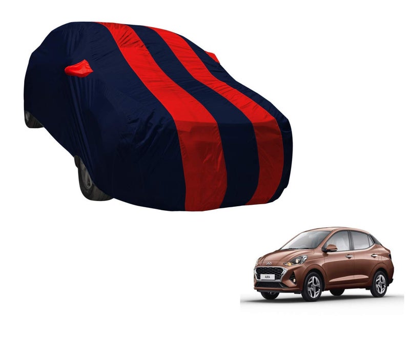 Auto Hub Car Cover Compatible with Aura with Mirror Pocket, Weather Proof, Triple Stitched, Aura Car Cover- Navy-Red - Image 1