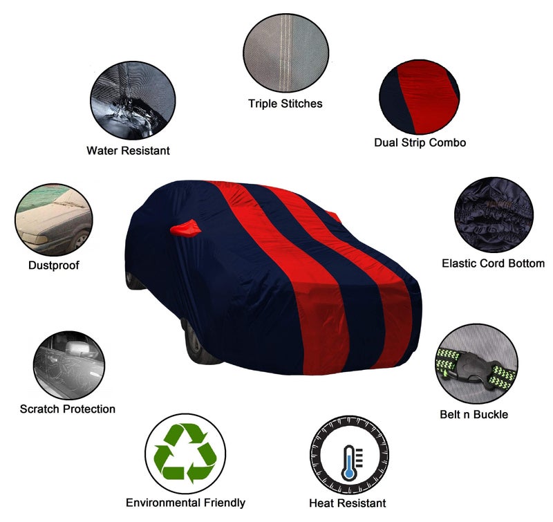 Auto Hub Car Cover Compatible with Aura with Mirror Pocket, Weather Proof, Triple Stitched, Aura Car Cover- Navy-Red - Image 4