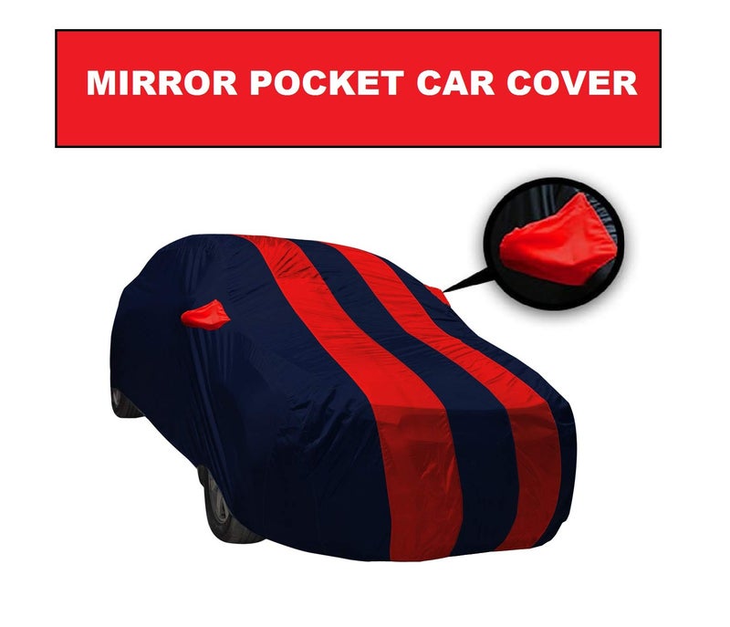 Auto Hub Car Cover Compatible with Aura with Mirror Pocket, Weather Proof, Triple Stitched, Aura Car Cover- Navy-Red - Image 5