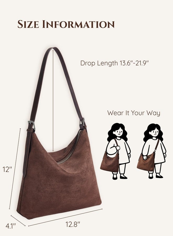 Yarnic Suede Shoulder Bag for Women, Slouchy Hobo Tote Purse with Adjustable Strap, Faux Suede Brown Handbag for Office Work Travel - Image 4