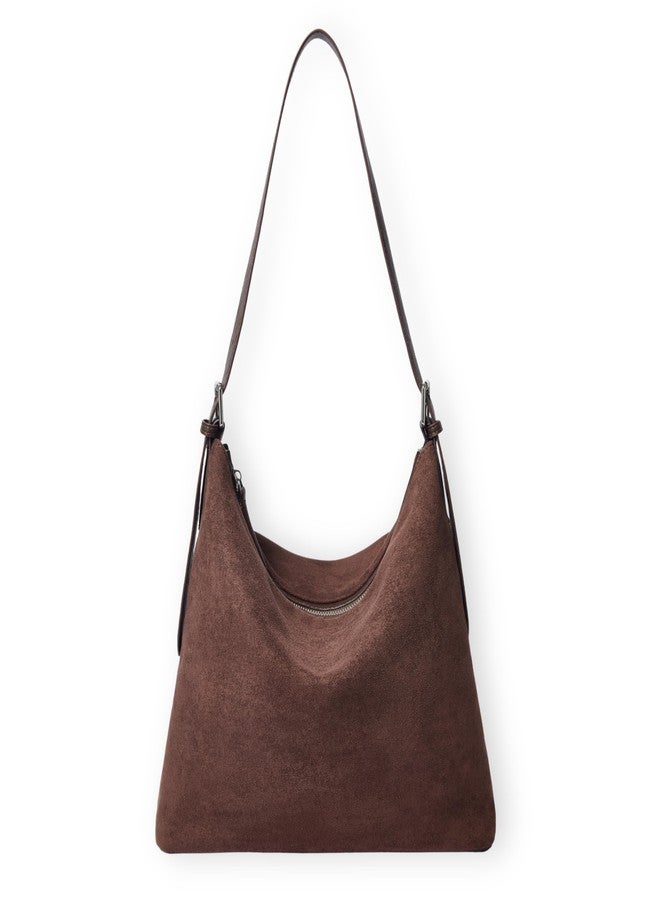 Yarnic Suede Shoulder Bag for Women, Slouchy Hobo Tote Purse with Adjustable Strap, Faux Suede Brown Handbag for Office Work Travel - Image 1
