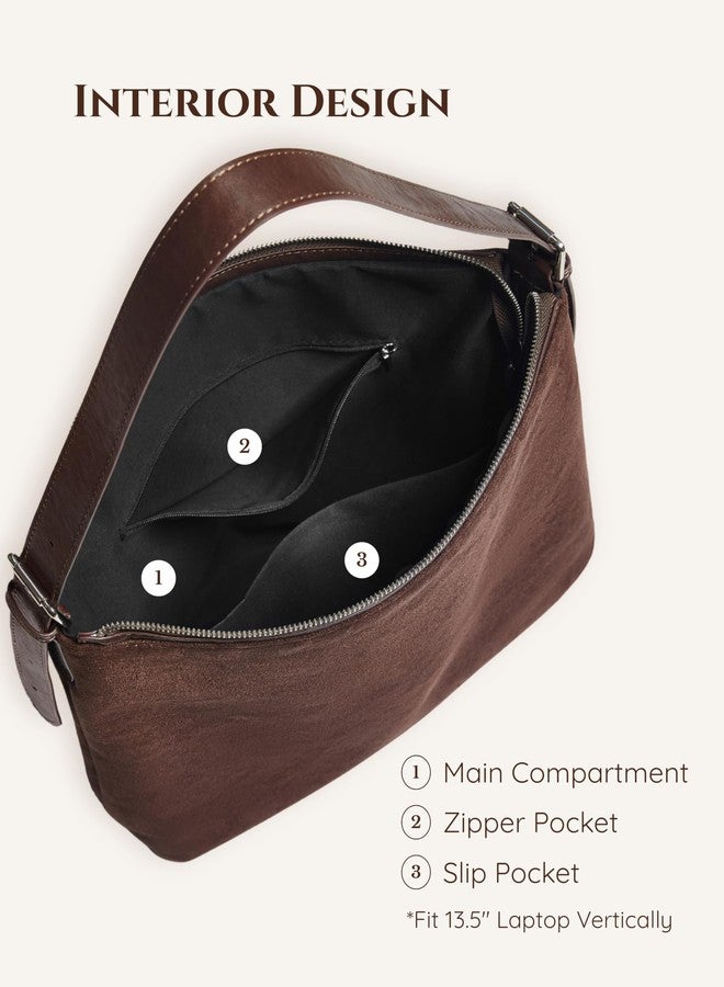 Yarnic Suede Shoulder Bag for Women, Slouchy Hobo Tote Purse with Adjustable Strap, Faux Suede Brown Handbag for Office Work Travel - Image 5
