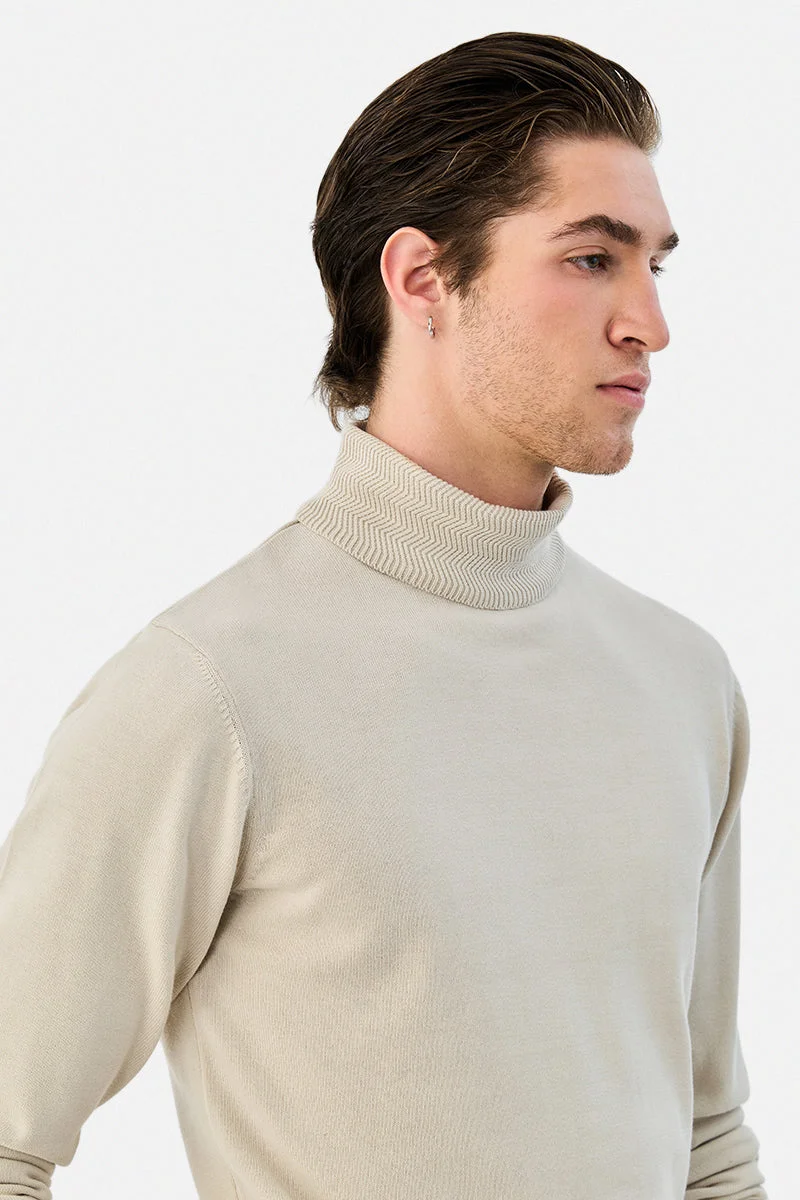 Snitch Beige Turtleneck Regular Fit 100% Cotton Sweater for Men | Best Price UAE