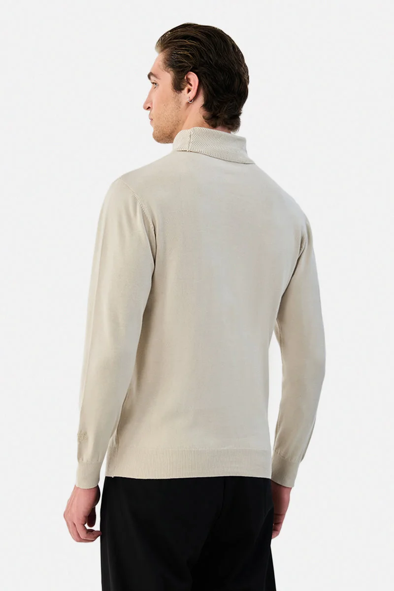 Snitch Beige Turtleneck Regular Fit 100% Cotton Sweater for Men | Best Price UAE