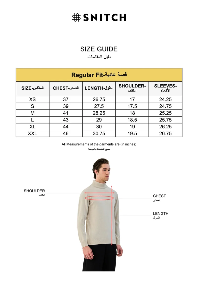Snitch Beige Turtleneck Regular Fit 100% Cotton Sweater for Men | Best Price UAE