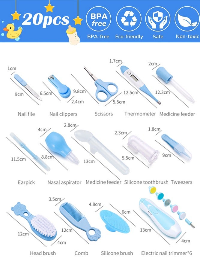 Bebiland New Baby Healthcare and Grooming Kit, 20 in 1 Baby Electric Nail Trimmer Set Newborn Nursery Health Care Set for Newborn Infant Toddlers Baby Boys Girls Kids 0-3 Years (Blue) - Image 2