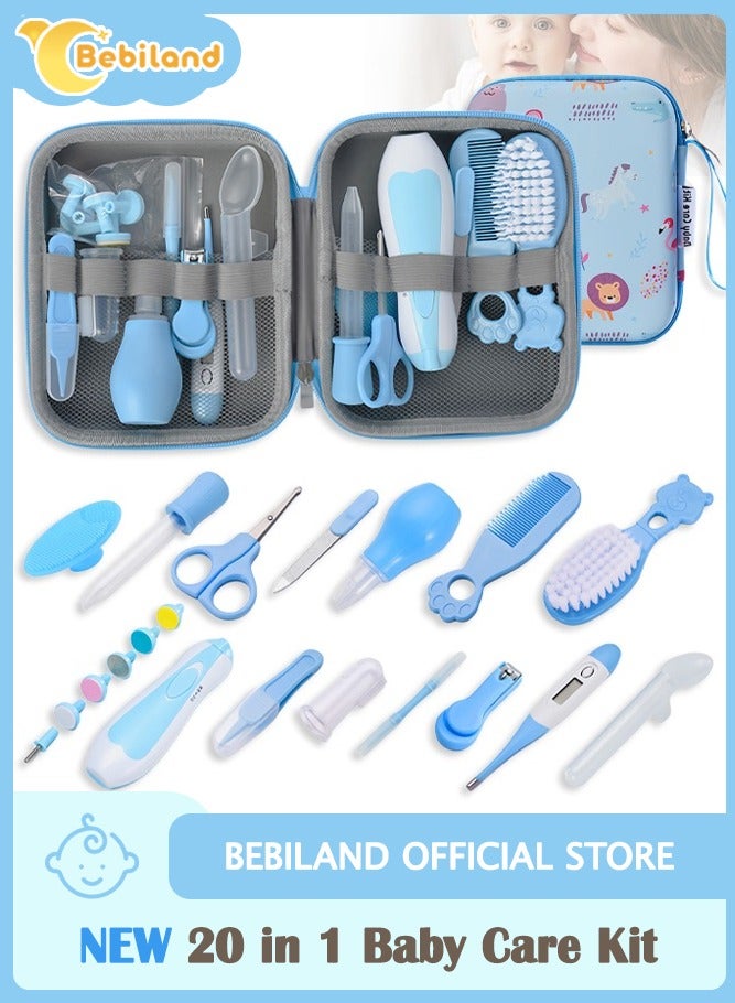 Bebiland New Baby Healthcare and Grooming Kit, 20 in 1 Baby Electric Nail Trimmer Set Newborn Nursery Health Care Set for Newborn Infant Toddlers Baby Boys Girls Kids 0-3 Years (Blue) - Image 1