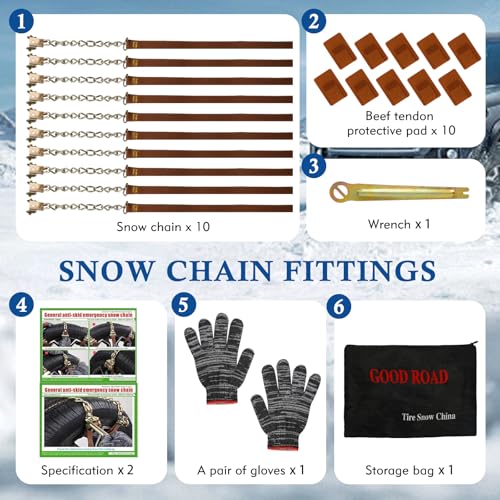 Subleer Snow Chains For Car,Snow Chains For Tires,Tire Block Emergency Anti Slip Tire Chain For Trucks SUV Lawn Tractor 10 Pcs Fit For Tire Width Of 175-285mm/6.8-11.2 Inches - Image 3
