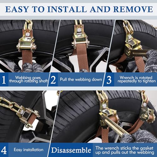 Subleer Snow Chains For Car,Snow Chains For Tires,Tire Block Emergency Anti Slip Tire Chain For Trucks SUV Lawn Tractor 10 Pcs Fit For Tire Width Of 175-285mm/6.8-11.2 Inches - Image 5