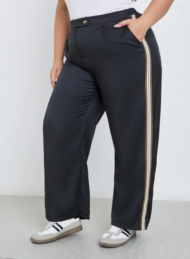 Styli Styli Plus Black Straight Fit Trousers with Side Tape