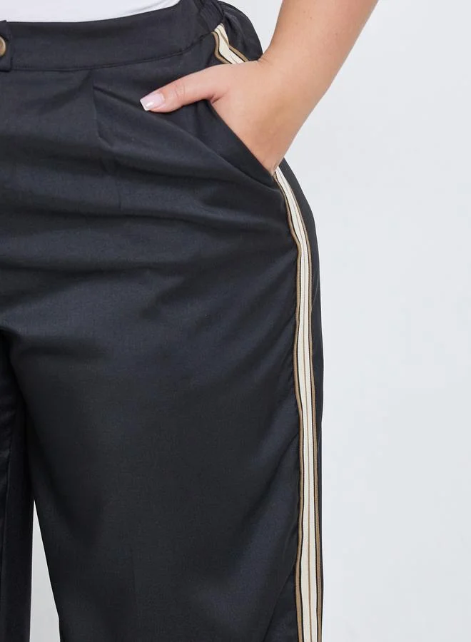 Styli Styli Plus Black Straight Fit Trousers with Side Tape