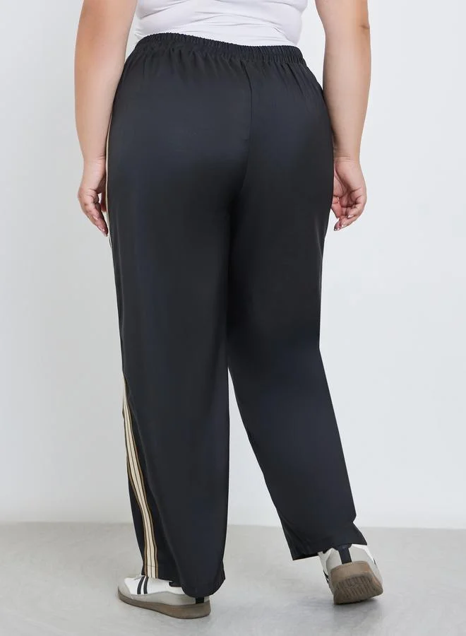 Styli Styli Plus Black Straight Fit Trousers with Side Tape