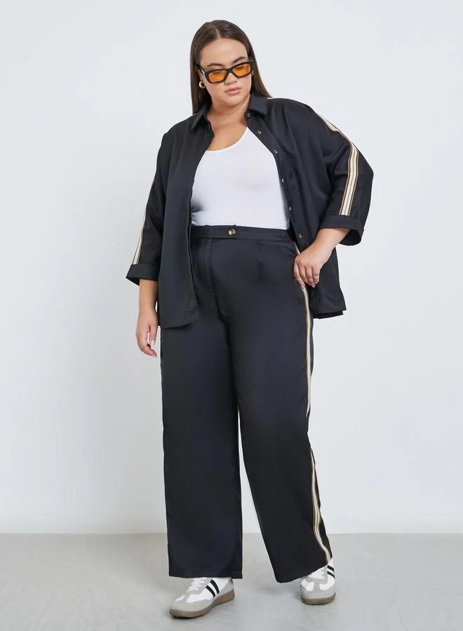 Styli Styli Plus Black Straight Fit Trousers with Side Tape