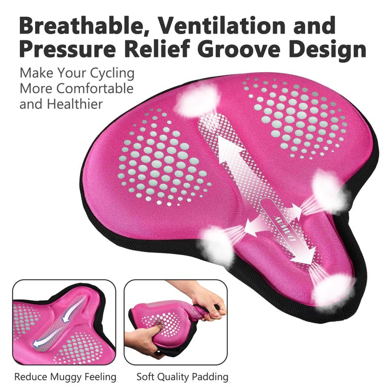 DAWAY C9 Extra Large Comfortable Bike Seat Cushion - Wide Memory Foam Padded Bike Seat Cover for Men Women Comfort, for Peloton, Stationary Indoor Exercise, Mountain Road Outdoor Bicycle Saddle, Pink - Image 4