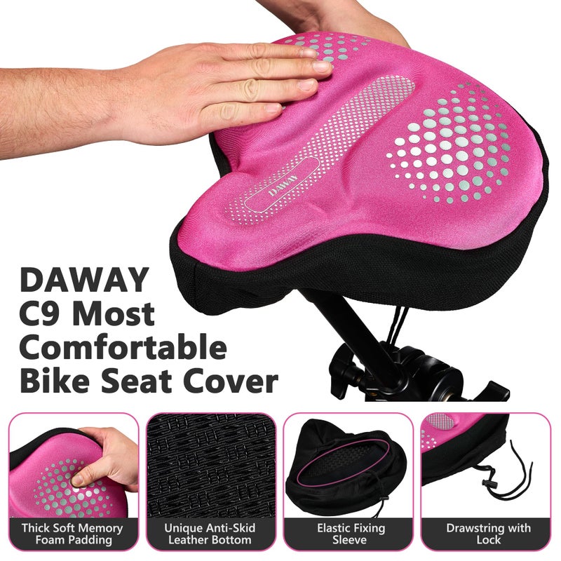 DAWAY C9 Extra Large Comfortable Bike Seat Cushion - Wide Memory Foam Padded Bike Seat Cover for Men Women Comfort, for Peloton, Stationary Indoor Exercise, Mountain Road Outdoor Bicycle Saddle, Pink - Image 3