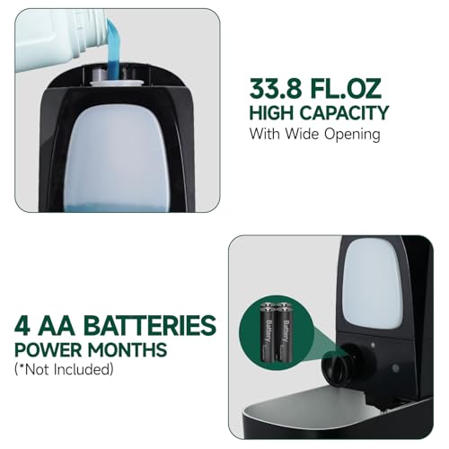 anydry Commercial Automatic Soap Dispenser Large 34oz/1000ml Capacity Wall-Mounted Touchless Liquid Dispenser for High-Traffic Restrooms, Offices, Hospitals Model AD1220S Black - Image 4