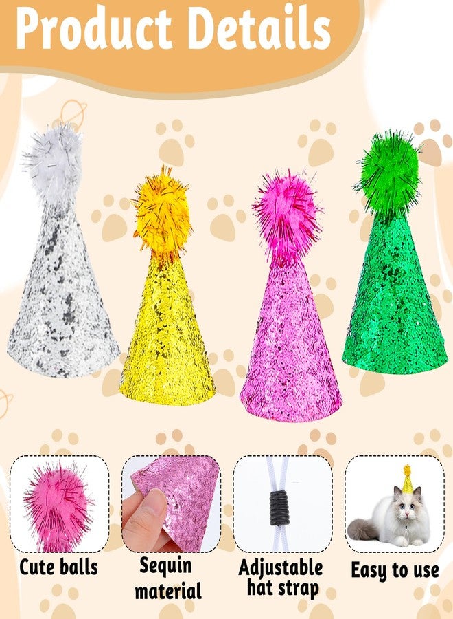 جريفوسيا قبعات حفلات صغيرة من Grevosea، 4 قطع، قبعات كلاب متعددة الألوان، قبعات قطط مع كرات صوفية، قبعات عيد ميلاد قابلة للتعديل للكلاب، عصابات رأس، قبعات عيد ميلاد صغيرة للقطط والكلاب، حيوانات محشوة، إكسسوارات أزياء - Image 3
