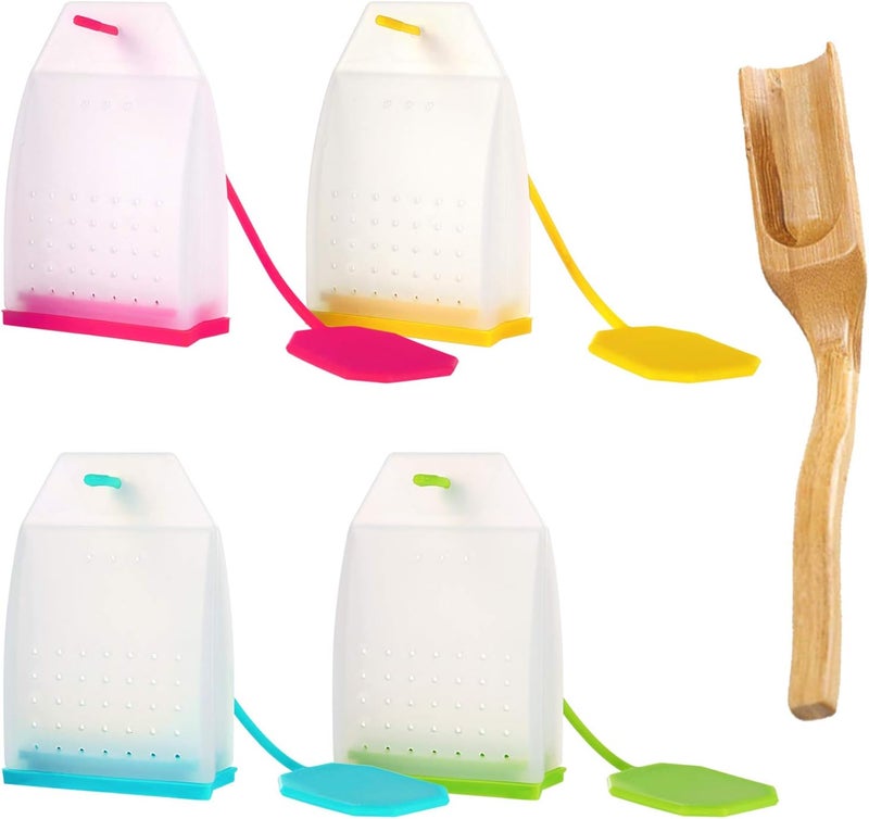 Ecurfu Silicone Tea Infuser, 4 Pack Loose Leaf Tea Filter Bags Strainer with Spoon - Image 1