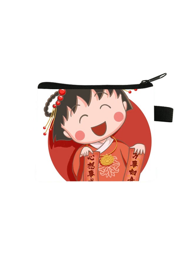 Chibi Maruko-chan Coin Purse Kidsren's Large-capacity Key Card Holder Polyester Cartoon Portable Small Wallet Bag
