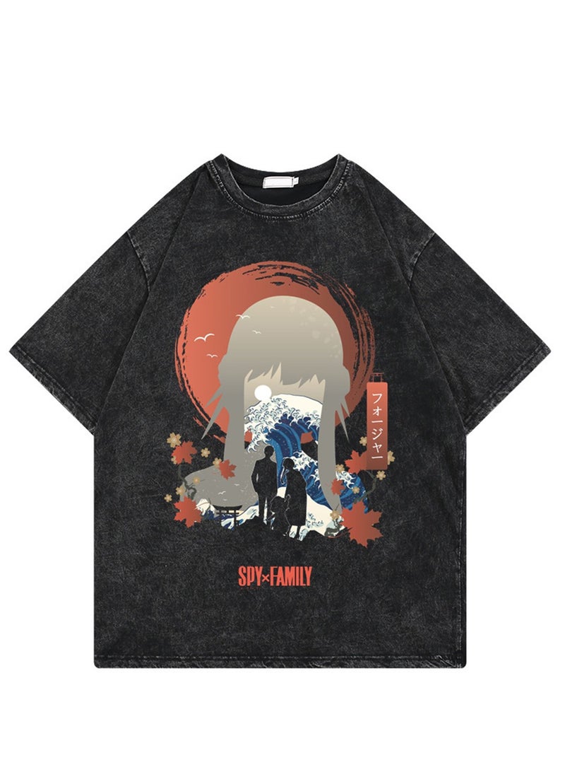 Washed retro T-shirt street hip hop anime SPY×FAMILY casual cotton summer short sleeves - Image 1