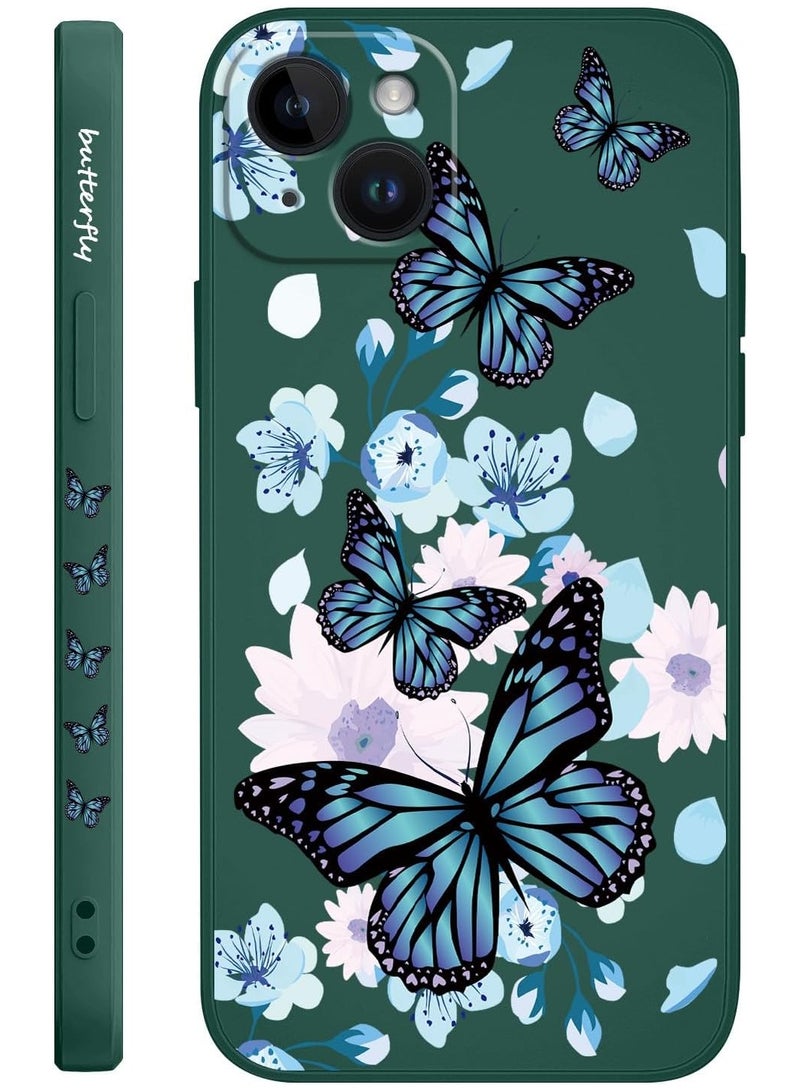for iPhone 14 Plus Case Flower Creativity Pattern Design Soft Silicone Slim Shockproof Phone Cover for iPhone 14 Plus, 6.7 inch-Aurora Butterfly Green - Image 1