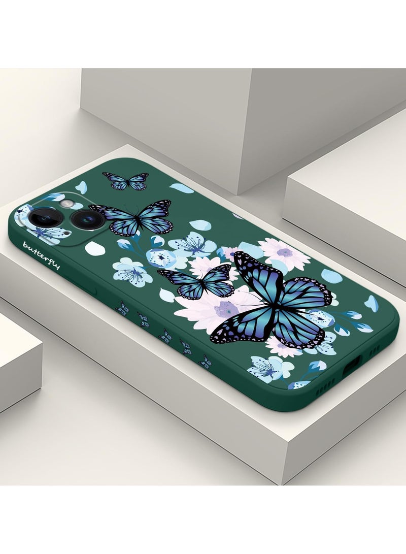 for iPhone 14 Plus Case Flower Creativity Pattern Design Soft Silicone Slim Shockproof Phone Cover for iPhone 14 Plus, 6.7 inch-Aurora Butterfly Green - Image 2