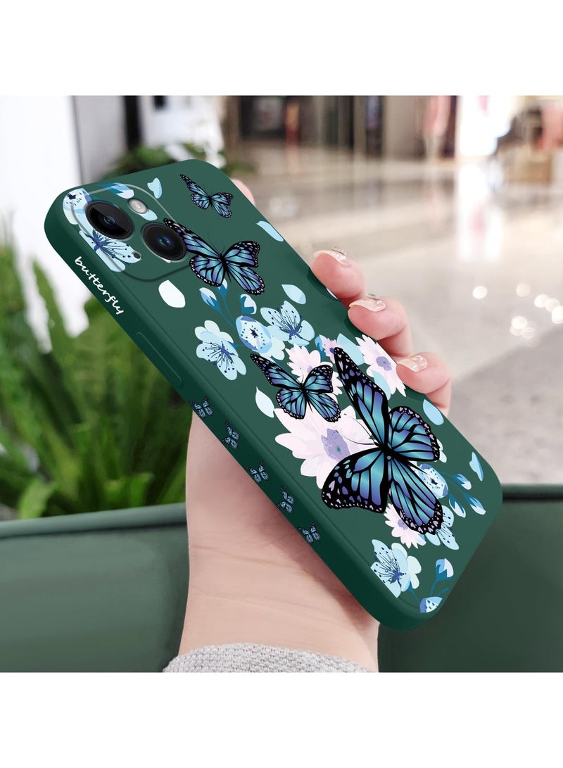 for iPhone 14 Plus Case Flower Creativity Pattern Design Soft Silicone Slim Shockproof Phone Cover for iPhone 14 Plus, 6.7 inch-Aurora Butterfly Green - Image 3