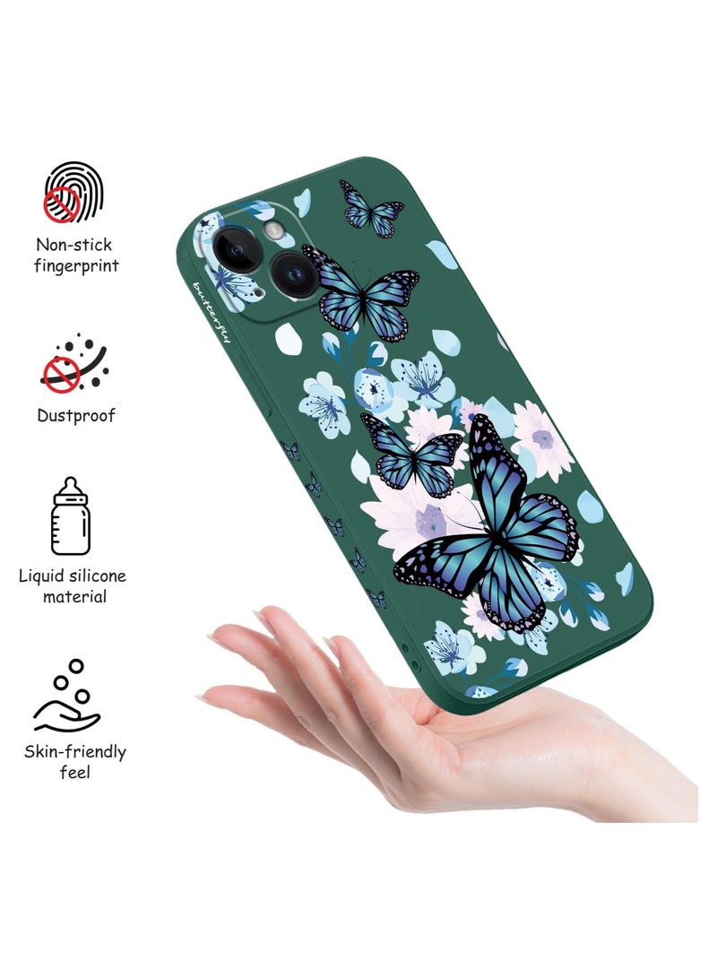 for iPhone 14 Plus Case Flower Creativity Pattern Design Soft Silicone Slim Shockproof Phone Cover for iPhone 14 Plus, 6.7 inch-Aurora Butterfly Green - Image 5