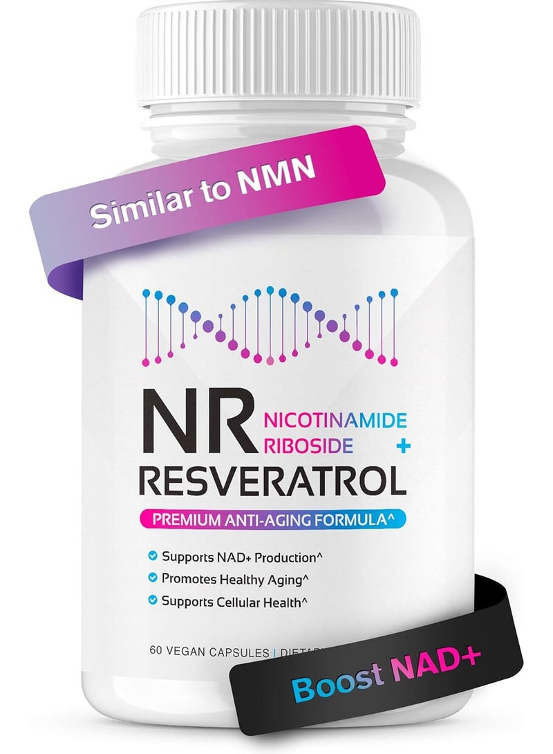 كوجنيتون مكمل NR + Resveratrol - يزيد من NAD+ والحمض النووي وصحة الخلايا وطول العمر والحيوية 60 كبسولة - Image 1