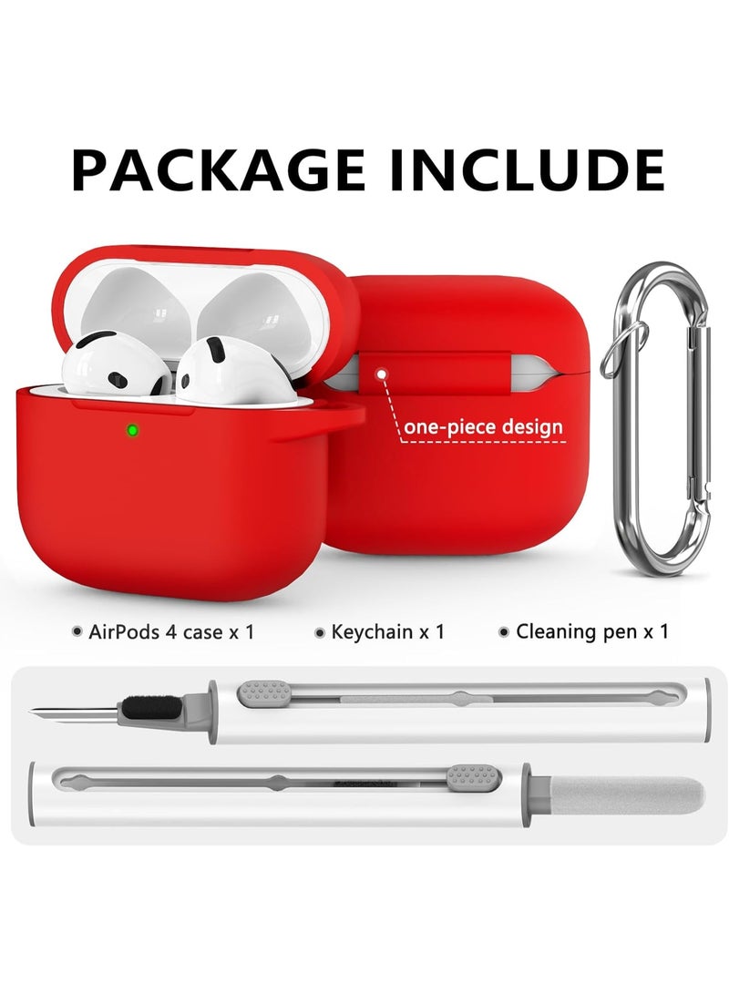 SJet Soft Silicone Protective Case Cover for AirPods 4 with Cleaner Kit and Keychain(Red) - Image 3