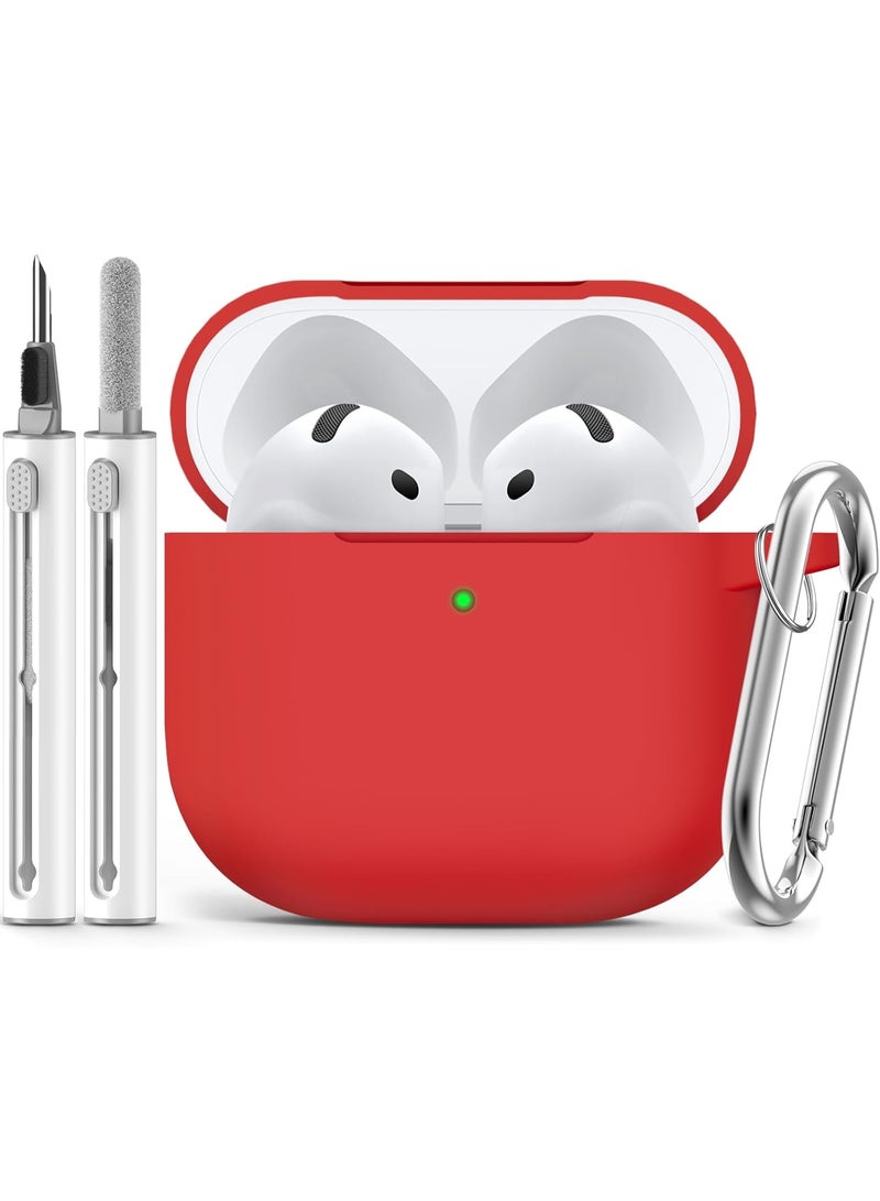 SJet Soft Silicone Protective Case Cover for AirPods 4 with Cleaner Kit and Keychain(Red) - Image 1