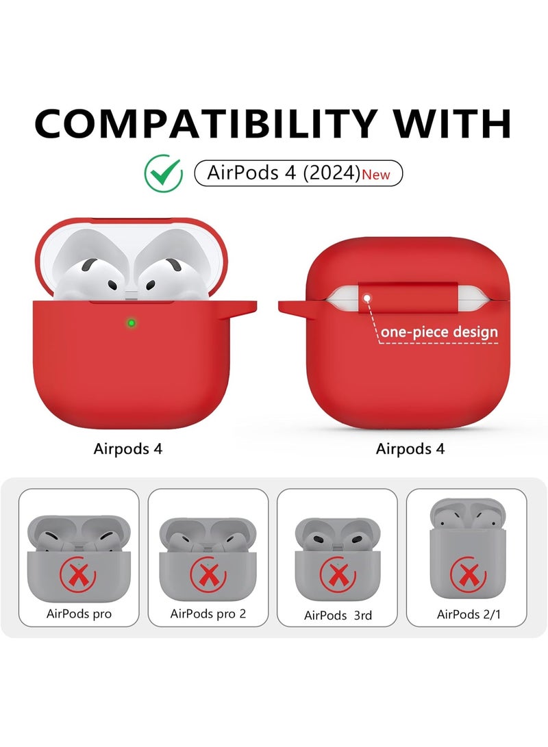 SJet Soft Silicone Protective Case Cover for AirPods 4 with Cleaner Kit and Keychain(Red) - Image 2