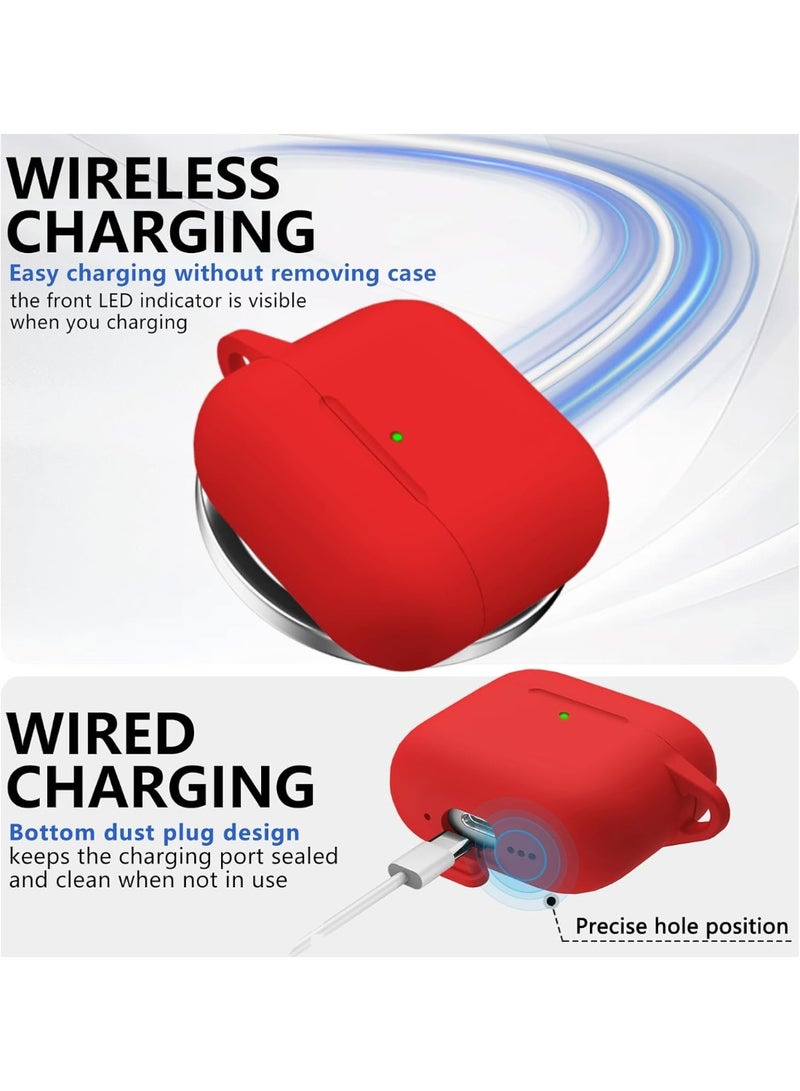 SJet Soft Silicone Protective Case Cover for AirPods 4 with Cleaner Kit and Keychain(Red) - Image 5