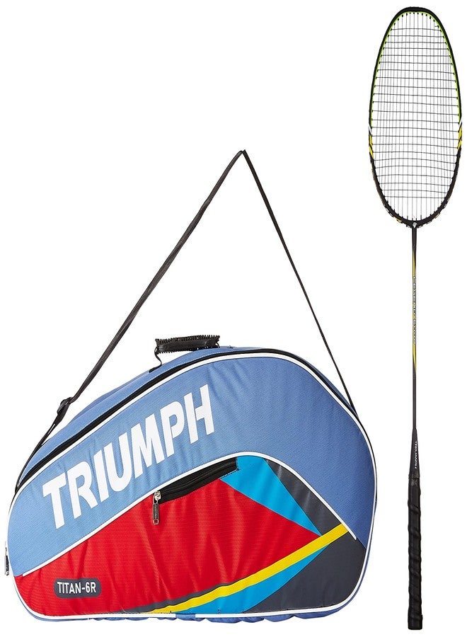 ترايامف مضرب تنس الريشة TRIUMPH Legend-5000 قطعة واحدة خفيف الوزن مع حقيبة تنس الريشة Titan-6R ذات قسمين، لون سماوي/أحمر - Image 1
