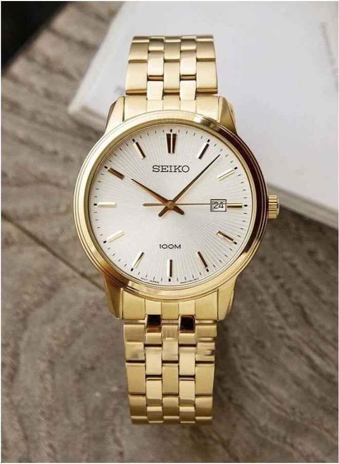 Seiko ساعة كلاسيكية للسيدات بمينا بيضاء من الكوارتز باللون الذهبي الأصفر SUR412، ذهبية، حركة كوارتز  - Image 3